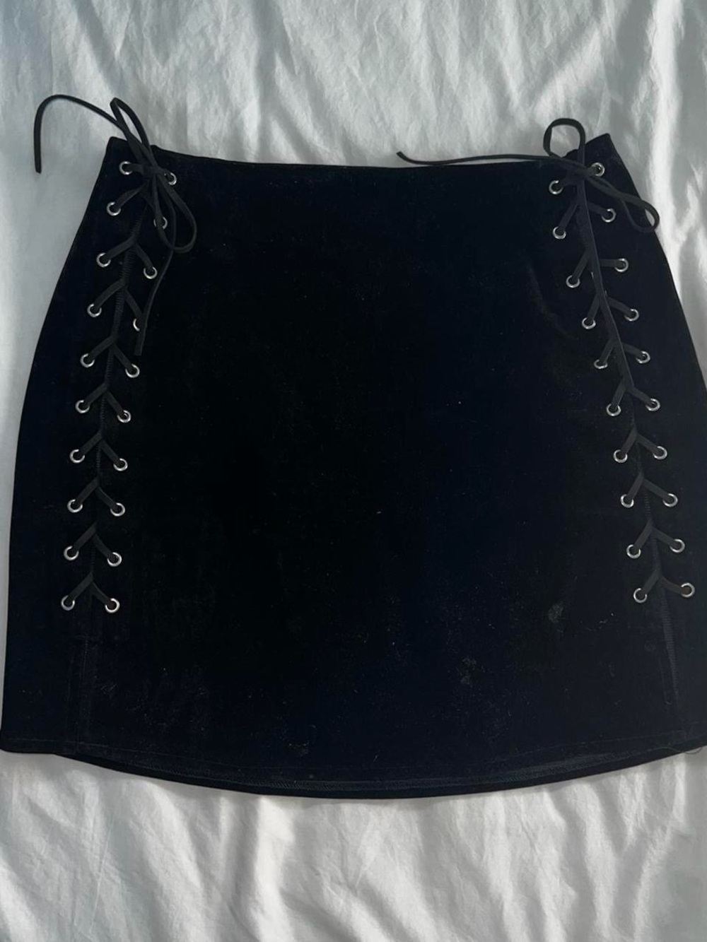 REVOLVE Black Velvet Mini Skirt with Lace-Up Sides